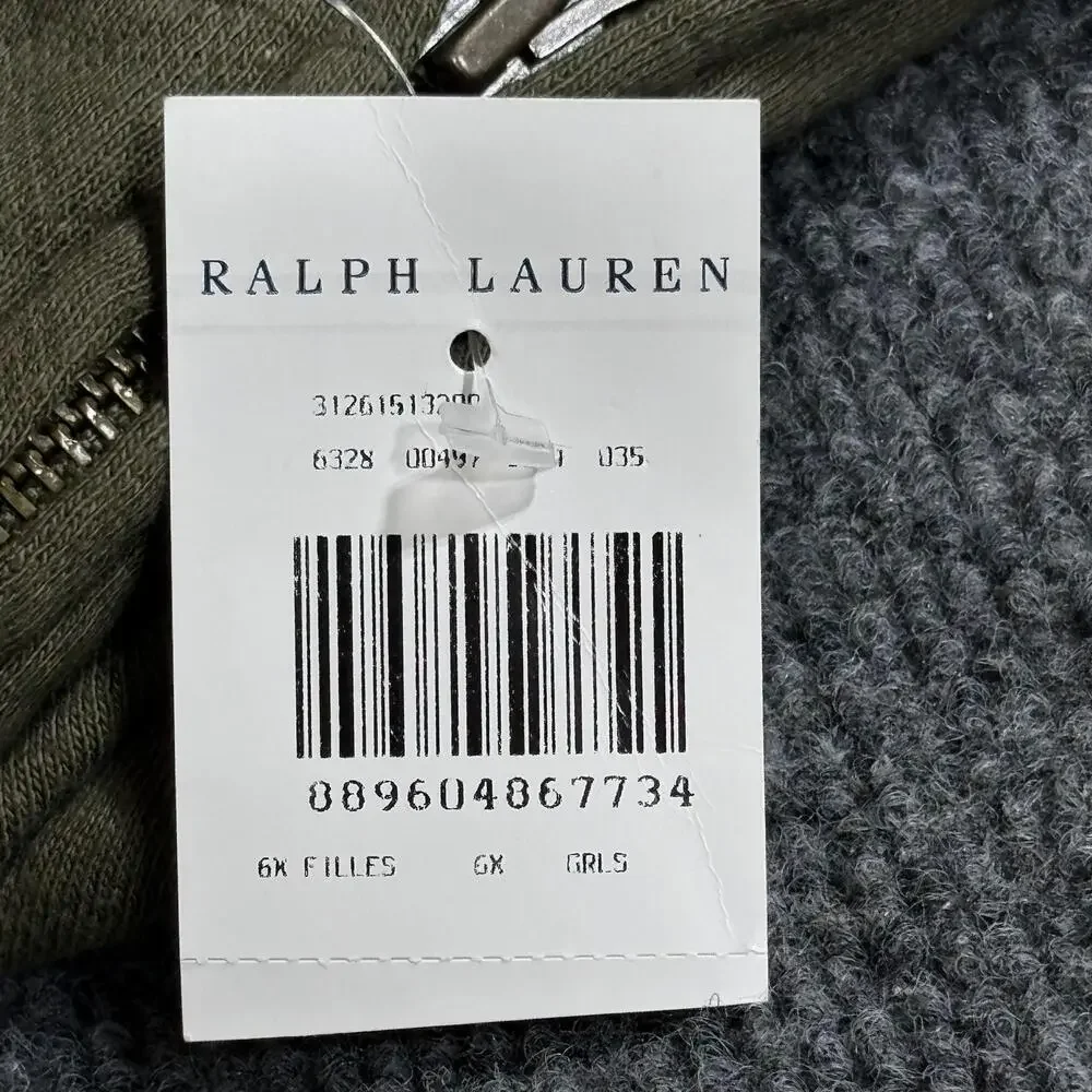 Polo Ralph Lauren Hoodie Girls 6X Green Quilted Full Zip Hooded Knit Sweatshirt